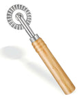 TIESOME long-handle pastry wheel with wooden handle and crimped stainless steel wheel for pasta and pastry cutting