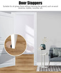 Round Door Stop Set For Home Office And Hotel Use Anti Slip showing wooden stopper under open door on wood floor