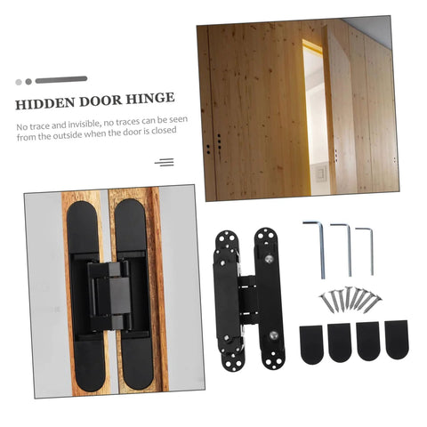 Concealed Hidden Door Hinge With Adjustable Alignment Satin Finish For Wooden Doors 180 Degree Swing Heavy Duty 40kg Load Capacity Prevent Pinching Metal Door Hinge By NUOBESTY shown with installation hardware.