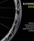 Edge Carbon Wheels 700c Rim Brake Ultralight Wheelset with Ceramic Bearings showing brake track with laser grooves for drainage.