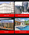 Four images of tanks: industrial water tank, household water tank, fish tank, and swimming pool, related to PT100 Temperature Sensor Probe.