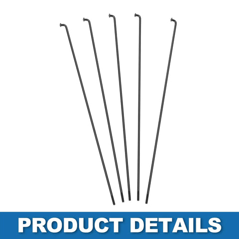 Five black steel spokes from Heavy Duty 14G 205mm Mountain Bike Spokes Set, Steel Black 36 Pieces
