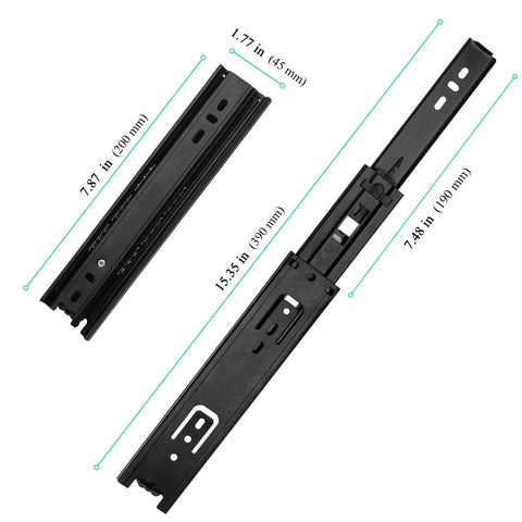 8 Inch Black Drawer Slides With Ball Bearing Glides And Mounting Screws, 6 Pairs, Heavy Duty Steel Runner Rails With Dimensions