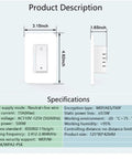 Smart Wi Fi Dimmer Switch 2 Gang For Alexa And Google Assistant with specs on dimensions and power requirements