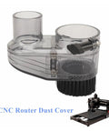 Badass 52Mm Cnc Dust Shoe Paired With A 38Mm Vacuum Hose And Heavy Duty Magnetic Mount Adjustable Height, clear ABS body with dual ports.
