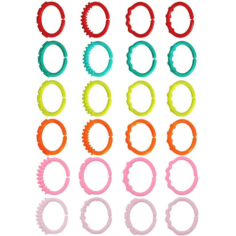 24 Pack Baby Link Rings Set For Hanging Toys On Crib Rail Car Seat And Stroller Travel With Storage Box Durable Flexible Linking Rings For Infants Boys And Girls Kid Friendly Early Learning Toy displayed in rows