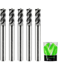 Three Sixteenth Inch Shank Carbide Square End Mill 4 Flute CNC Cutter 5 pack for alloy steel and cast iron machining