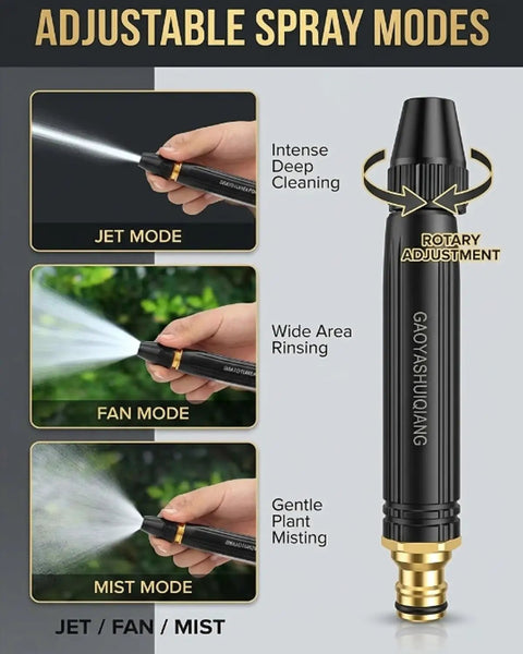 High Pressure Water Gun For Car Cleaning And Home Use Handheld Sprayer With Booster Nozzle and Hose, showing adjustable spray modes