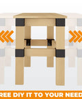 Beefy Heavy Duty Workbench Bracket Kit Eight Pack With 3 Way Right Angle Corner Braces showing assembly on wooden frame