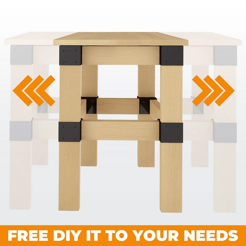 Beefy Heavy Duty Workbench Bracket Kit Eight Pack With 3 Way Right Angle Corner Braces showing assembly on wooden frame