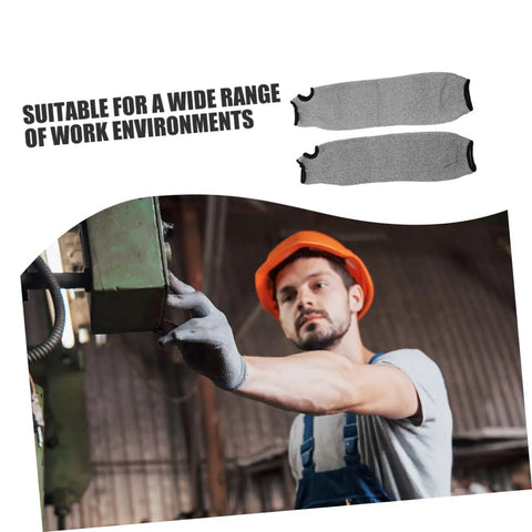 Tough As Nails Cut Resistant Arm Sleeves With Thumb Hole Grip Breathable Mesh Work Guards for Mechanics, grey, shown in use.