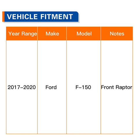 Vehicle fitment chart for Front Wheel Hub Bearing Assembly 515188 For Ford F 150 2017 2018 2019 2020 Front Passenger And Drive Side With ABS 6 Lug OE Quality Replacement Budget Friendly Vehicle Tested And Proven showing compatibility.