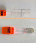 Pro Grade Optical Bench Set For Physics Classrooms Loaded With Heavy Duty Stands Clear Lenses And Bright LED Light Sources showing orange laser device on measurement paper.