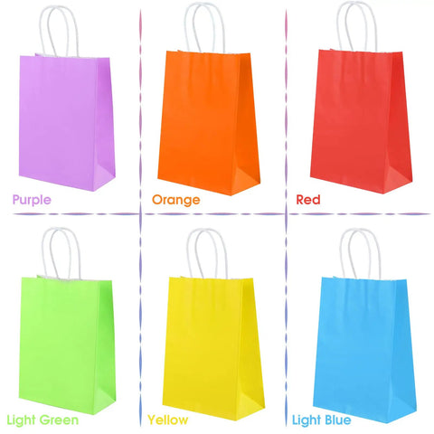 32 Pack Kraft Paper Gift Bags With Handles Six Color Rainbow Set For Birthday Parties Baby Showers Weddings And Crafts Durable Reusable