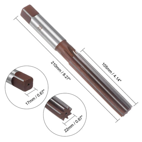 Hand Reamer 22mm Alloy Tool Steel H8 With 8 Straight Flutes, 210mm Length for Metal Milling and Precision Drilling Projects