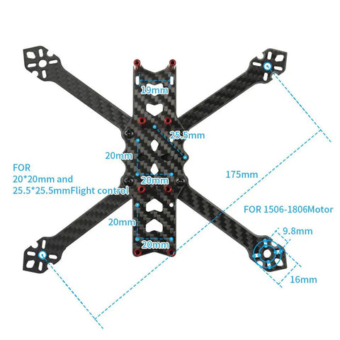 Top view of F4 X1 175mm FPV Racing Drone Frame Kit Carbon Fiber Quad Frame Rack For DIY RC Drones 4 Inch Propellers Build