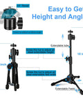 Extendable Webcam Tripod Stand For Desk Mount Ultra Sturdy Metal Frame With Non Slip Base, illustration of adjustable features