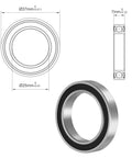 Diagram with dimensions and angle view of Ten Piece Set Of 6905 2RS Ball Bearings 25x42x9mm Thin Section Double Rubber Sealed Bearing