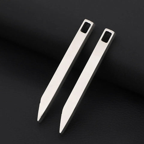 Two stainless steel everyday carry keychain pry bar and bottle opener tools, small multitool for EDC, heavy duty crowbar, rust resistant.