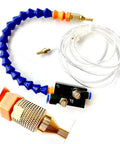 BACHIN mist coolant spray system for milling machines; blue flexible hose and brass nozzle.