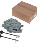 Beefy Heavy Duty Hydraulic Valve For Twin Spool Systems With 25 GPM Flow, Four Way Three Position, cast iron valve with box