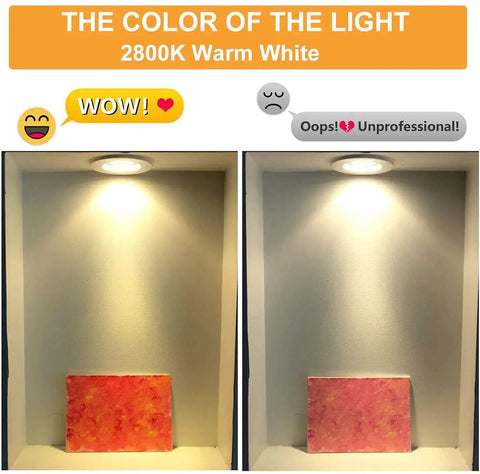 Comparison of 2800K warm white light from MR16 Halogen Bulbs 50W 3 Pack Dimmable GU5.3 12V Long Lifetime Beam lighting performance