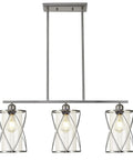 3 Light Clear Glass Cylinder Pendant Lights For Kitchen Island 33 Inch Dope Modern Transitional Island Lighting With Brushed Nickel Finish And Dual Shade Design For Kitchen Dining Area Or Foyer, front view