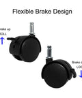 4 Pack 1.5 Inch Swivel Caster Wheels With Circlip Stem M8x20mm And Lockable Brakes, showing flexible brake design.