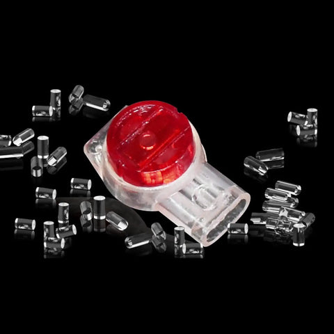 Grab This 100 Pc Data Phone Wire Butt Kit With Y Type 3 Port Connectors For Super Fast Crimping On Telephone And Data Cables Perfect For Gadget Geeks, red insulated splice connector with 100 metal crimp sleeves