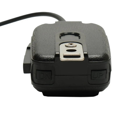Bottom view of 8 Pin HM-36 Handheld Speaker Microphone for ICOM Amateur Radios, showing rugged build and metal clip attachment.
