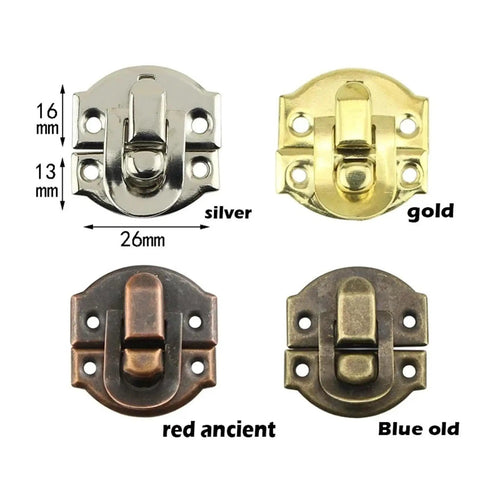 Vintage Bronze Toggle Hasp Latches Set Of 10 With Hardened Screws For Small Furniture And Crafts showcasing silver, gold, red, blue latches.