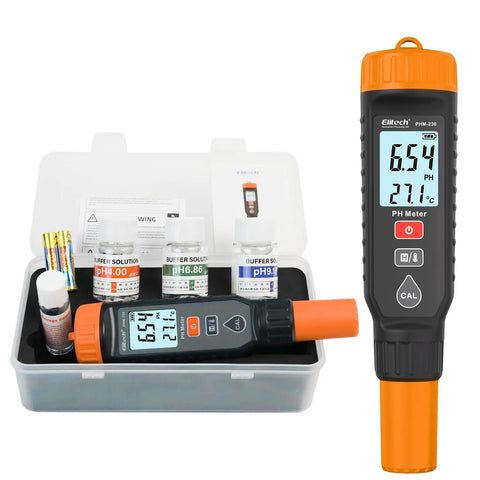 Pro pH Pen Meter With Temperature Sensor, ATC, and Full Calibration Kit for Hydroponics, displaying pH 6.54 and 27.1°C in case.