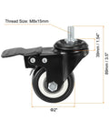 2 Inch Swivel Stem Casters With Brake PU Wheel M8x15mm Threaded Stem 1.25mm Pitch 110lbs Load Capacity Black