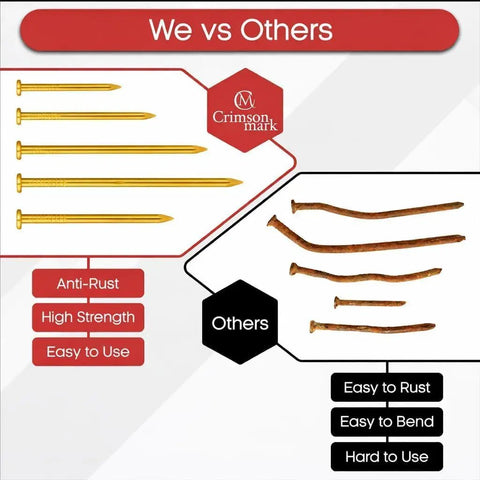 We vs Others comparison of Heavy Duty Assorted Galvanized Steel Nails Kit Including Seven Hundred Gold Pieces With Solid High Carbon Build.