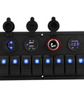 Eight Gang Rocker Switch Panel With Dual USB Outlets And Digital Voltmeter LED 12V 24V Marine Power Hub For Truck RV Boat Yacht