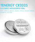Tenergy CR2025 3V Lithium Button Battery showing top view, ideal for watches and key fobs from the Straight Up Reliable CR2025 3V Lithium Button Batteries 10 Pack.