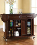 Slick Granite Top Rolling Kitchen Island Cart With Solid Mahogany Frame showcasing ample storage and drawers for kitchen organization.