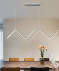 Slick Chrome LED Dimmable Linear Wave Pendant Lights For Kitchen Island And Dining Room Hanging 47.2 Inch Adjustable Chandelier