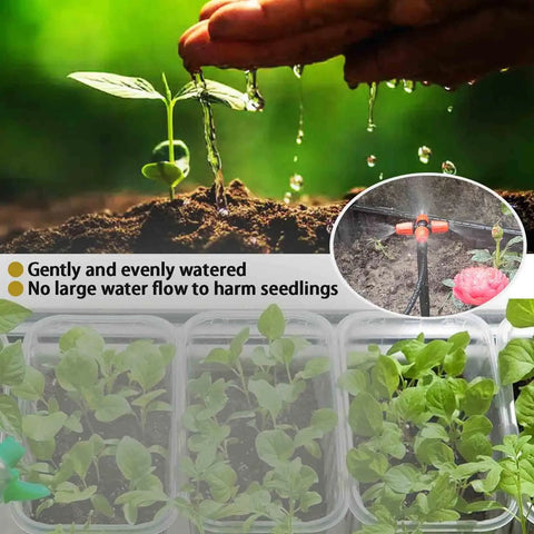 Irrigation Kit Automatic Watering System With Timer 64Ft One Quarter Inch Tubing 12 Rain Spray Watering Nozzles in action