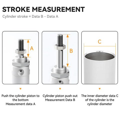 Stroke measurement for Pneumatic Air Cylinder 25mm Bore 25mm Stroke Double Acting With Two 8mm Fittings PT1/8 Port Aluminum Alloy Body 1.0 MPa