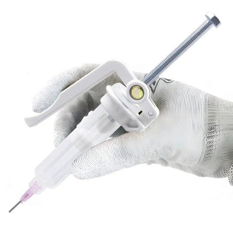 Effortless Solder Flux Gun For Precision Paste Dispensing Handheld Flux Extruder And Needle Dispenser in gloved hand