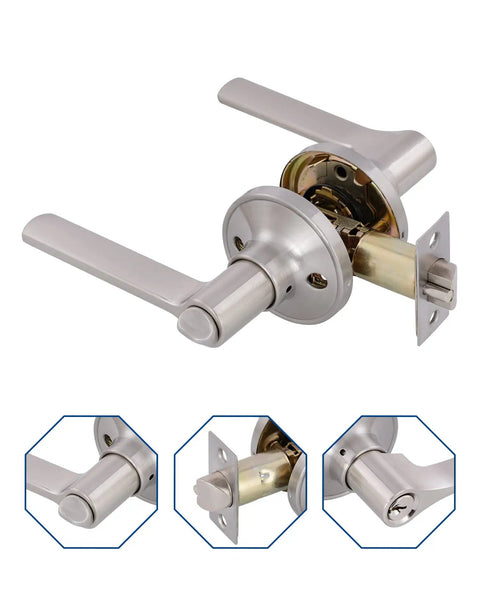 Keyed Entry Door Levers Set For Interior Doors Satin Nickel With Lock And Keys Left Or Right Handed Front Or Bedroom Door Handles