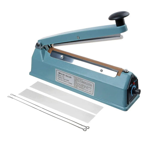 8 Inch 200mm Impulse Sealer 300W No Warm Up Required Manual Plastic Poly Bag Heat Sealing Machine with spare elements and teflon tape