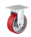 Heavy Duty Iron Core Caster With Solid Parking Brake Universal Furniture Wheels Fixed Stem Mount Built Tough For Hassle Free Moves Smooth Rolling Shop Gear Essential Red Single Unit view from the side.