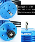 GLOBACT blue aluminum RC motor with steel pinion gear and shaft adapter sleeve