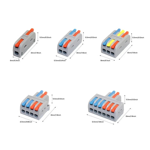 Snazzy Mini Push In Wire Splitter Terminal Block With 10 Pieces For Instant Tool Free Splicing Of Solid Stranded And Flexible Copper Conductors In Home Wiring And Led Projects Featuring Tin Plated Contacts And Flame Retardant PA66 Housing Rating For, compact 2-5 port sizes
