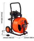 Heavy Duty Automatic Feed Drain Auger Sewer Snake Cleaning Machine, 35 inch, orange drum, with air foot switch for tackling clogs.