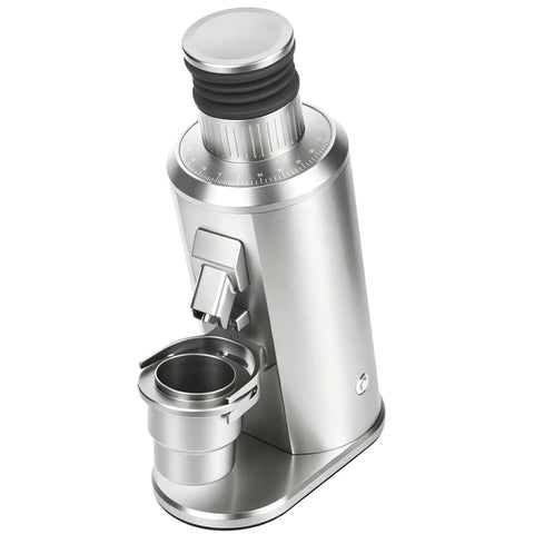 High Performance Eighty Millimeter Flat Burr Electric Coffee Grinder serving Kickin Espresso Grounds with sleek stainless steel design.