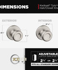 Dimensions of Tylo Interior Passage Door Knob For Closet And Hallway Doors Non Locking Doorknob Satin Nickel With Microban Protection
