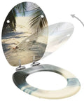 Heavy Duty Dual Pack Toilet Seats Featuring Soft Close Lid Solid MDF Build with beach design and slim profile for bathrooms.